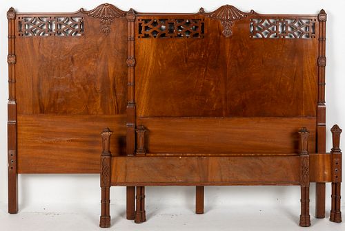 Pair of Chinoiserie Mahogany Twin Beds