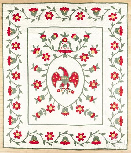 Floral appliqué quilt, mid 20th c., 94'' x 82''.