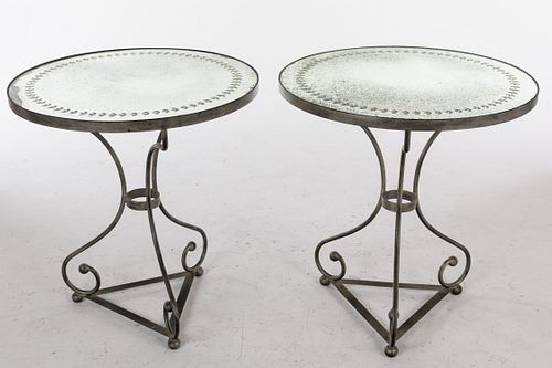 Pair of Wrought Iron and Mirrored Side Tables