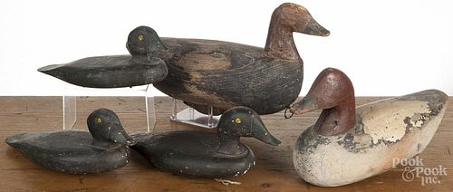 Five carved and painted duck decoys, early 20th c., longest - 18 1/2''.