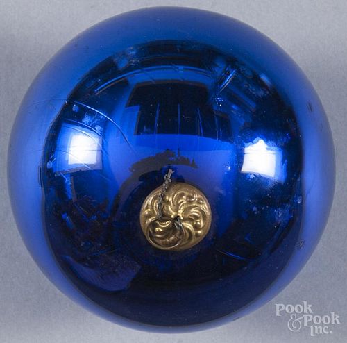 Blue kugel ornament, 4 3/4'' dia.