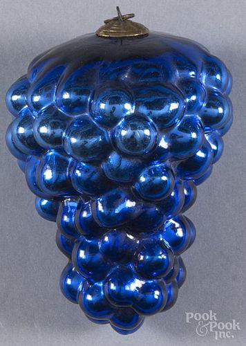 Blue grape bunch kugel ornament, 4 1/2'' h.