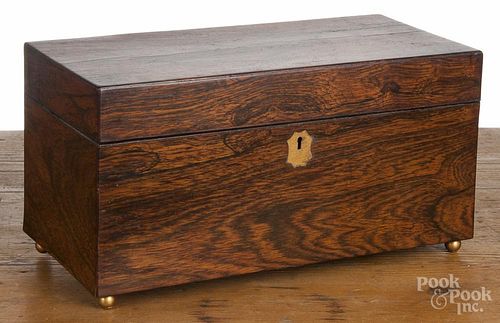 Rosewood tea caddy, 19th c., with interior compartments, 6 1/4'' h., 12'' w.