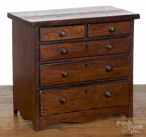 Miniature oak chest of drawers, 19th c., 10 1/4'' h., 10 1/4'' w.