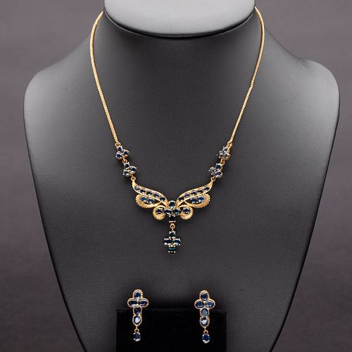 18K Gold and Sapphire Necklace and Earring Set
