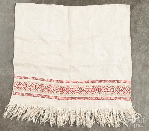 Centennial needlework show towel, late 19th c., for the Independence of the United States, 34'' x 20''