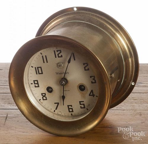 Waterbury Clock Co. brass ship clock, 5 1/2'' dia.