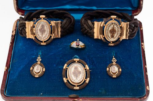 Victorian Mourning Jewelry in a Fitted Box