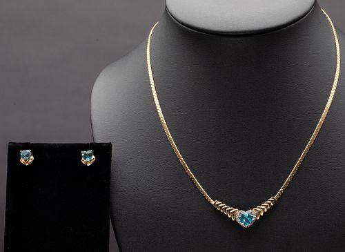 Topaz, Diamond and Gold Necklace and Earrings