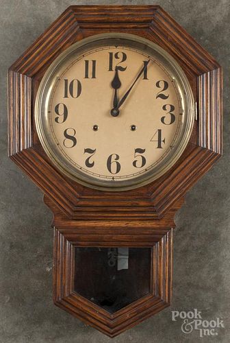 William Gilbert oak drop octagon wall clock, 27 1/2'' h.