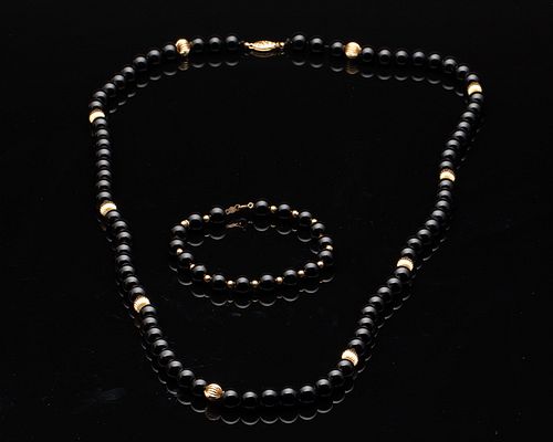 Onyx and 14K Gold Necklace and Bracelet