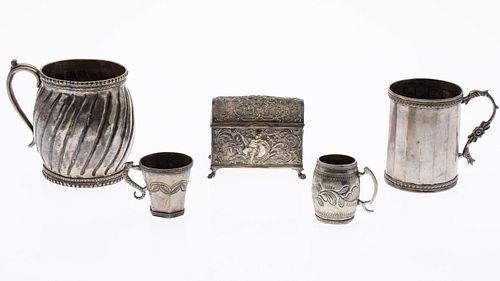 Group of 4 Peruvian Cups and a German Sterling Chest