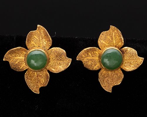 10K Gold and  Jade Flower Earrings