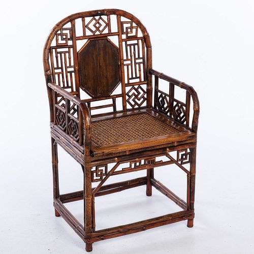 Chinese Bamboo and Caned Armchair