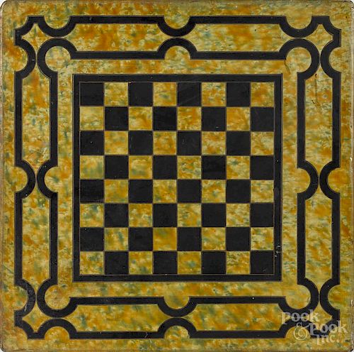Painted slate checkerboard, late 19th/early 20th c., 22'' x 22''.