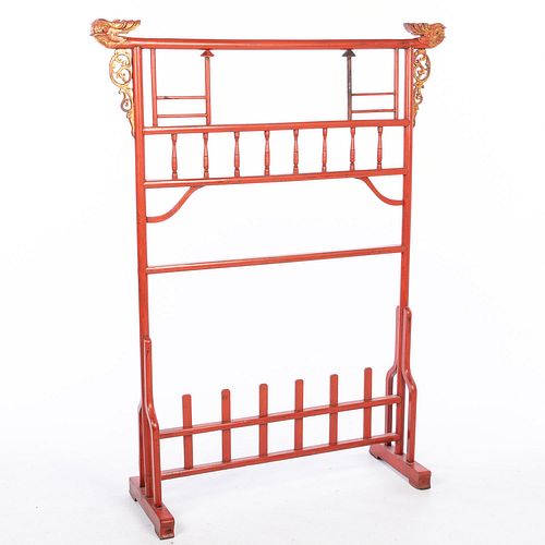 Chinese Red Painted Towel Rack, 20th Century