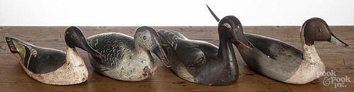 Four carved and painted duck decoys, 20th c., longest - 16 1/2''.