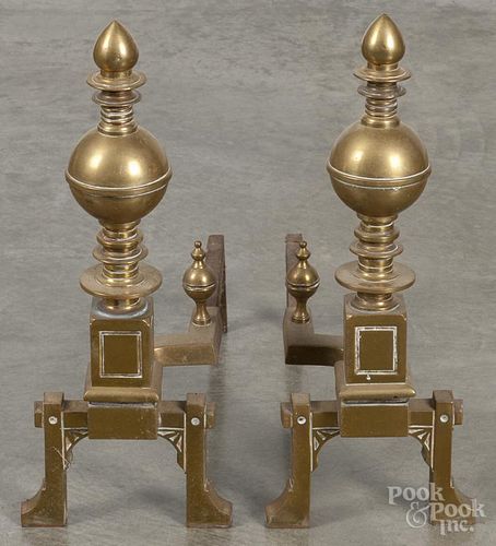 Pair of Victorian brass andirons, 20 1/2'' h.