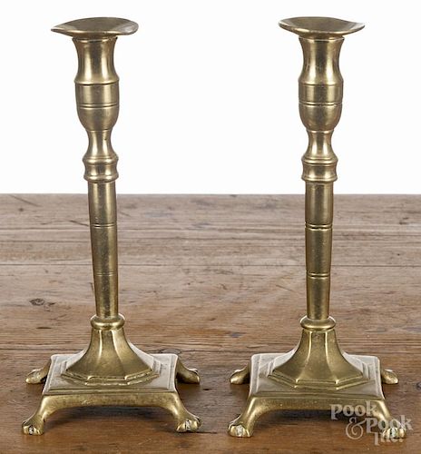 Pair of English brass candlesticks, 19th c., 9'' h.