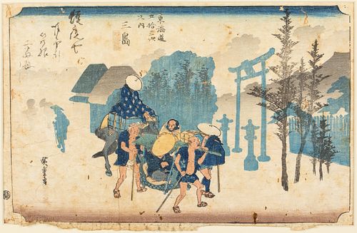 Utagawa Hiroshige, Mishima: Morning Mist, Woodblock