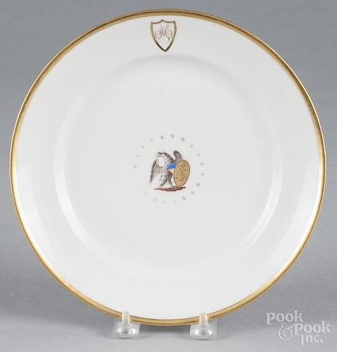 Continental porcelain plate of American interest, 19th c., decorated with an American eagle