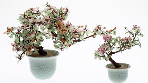 2 Chinese Glass Floral Arrangements, Modern