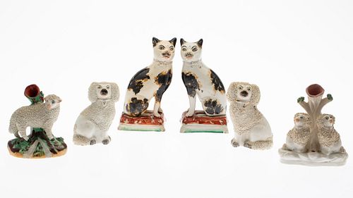 6 Staffordshire animals, 19th C and Later