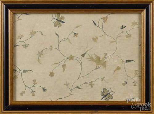 Two silkwork floral panels, early 19th c., with butterflies, 11 1/4'' x 14 1/4'' and 9 1/4'' x 13 1/4''.