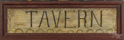 Contemporary painted pine Tavern sign, 12'' x 38 1/2''.