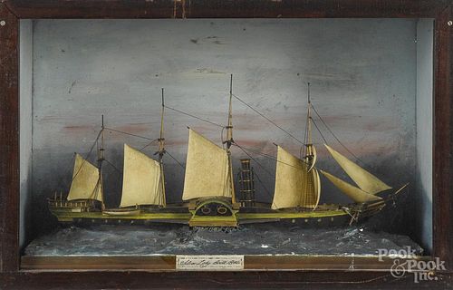 Carved and painted ship diorama, 19th c., of the side-wheeler Silver Lady - built 1846, 13 3/4'' h.