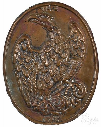 I. N. A. 1792 copper fire mark, 19th c., with an eagle, 11 1/2'' h., 8 7/8'' w.