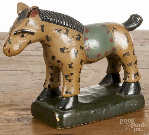 Contemporary carved and painted horse, in the style of Wilhem Schimmel, 8'' l.