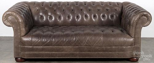 Leather Chesterfield sofa, 29'' h., 78'' w.
