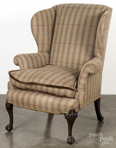 Chippendale style mahogany wing chair.