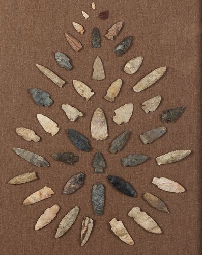 Group of Mounted Native American Arrowheads