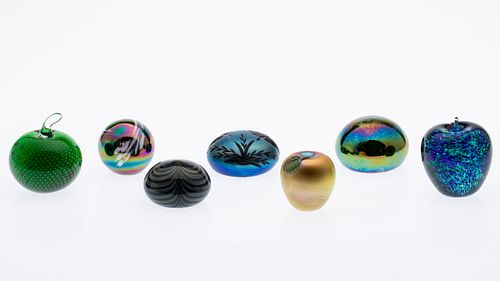 Group of 7 Miscellaneous Colored Paperweights