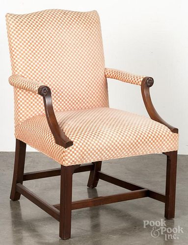 Kittinger Chippendale style mahogany open armchair.