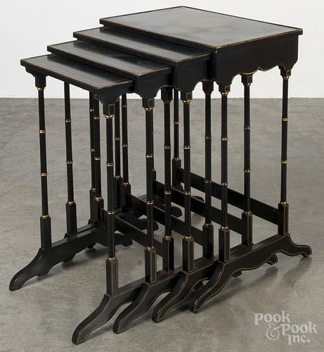 Nest of black lacquer tables, early 20th c., 27 1/2'' h., 19 1/4'' w.