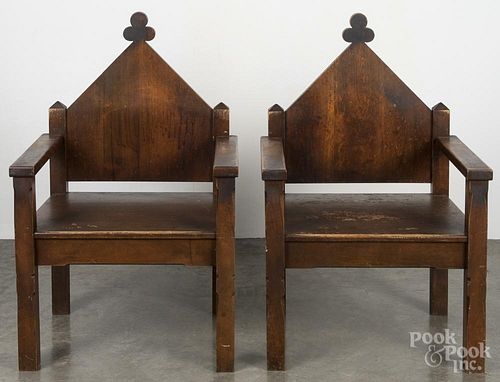 Pair of mission style maple armchairs.