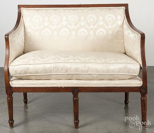 French provincial fruitwood love seat, early 19th c., 34 1/2'' h., 40 1/2'' w.
