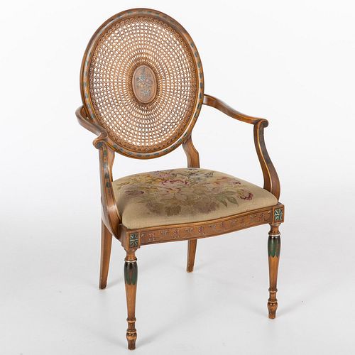 George III Style Painted and Caned Open Armchair