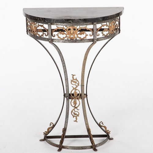 Cast Iron Marble Top Demi-lune Table, c. 1920's