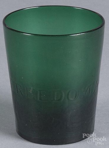 Emerald glass tumbler, inscribed Freedom August 1838, probably referring to the end of slavery