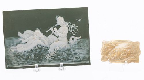 Jasperware Plaque and Mother of Pearl Carved Plaque