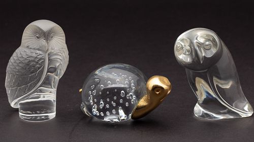3 Animal Form Paperweights Including Lalique