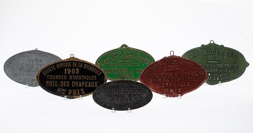 Six French Equestrian and Cattle Metal Award Plaques