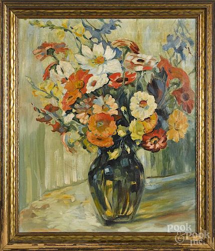 Attributed to Mary Elizabeth Price (American 1877-1965), oil on canvas floral still life, 24'' x 20''.