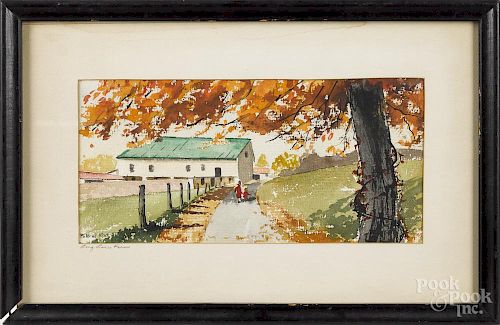 Mildred Sands Kratz (American 20th c.), two watercolor works, titled Long Lane Farm