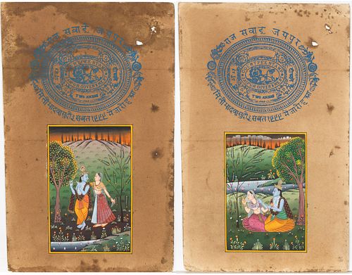 Pair of Paintings on Court Documents, c. 1920's,