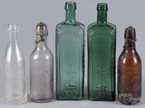 Five Pennsylvania subject bottles, tallest - 9 1/2''.